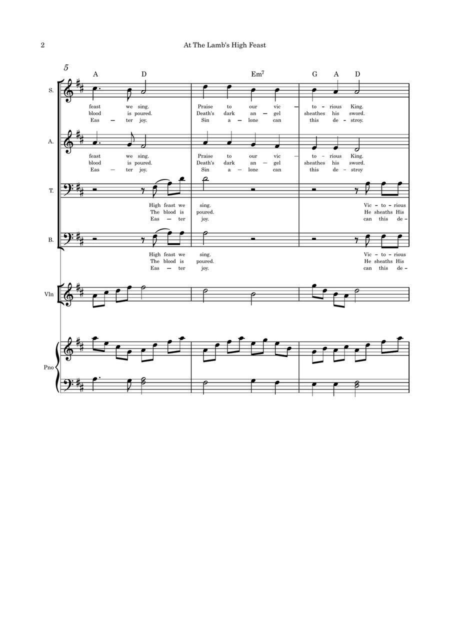 At The Lamb's High Feast SATB violin or flute or cello and piano with parts 4-Part scores gallery preview page 2