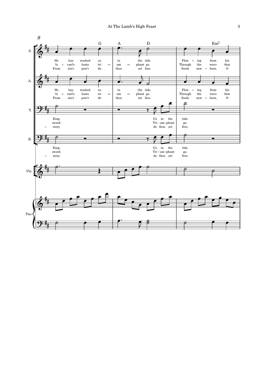 At The Lamb's High Feast SATB violin or flute or cello and piano with parts 4-Part scores gallery preview page 3