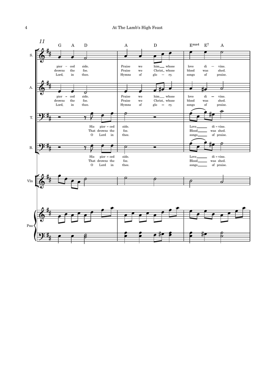 At The Lamb's High Feast SATB violin or flute or cello and piano with parts 4-Part scores gallery preview page 4