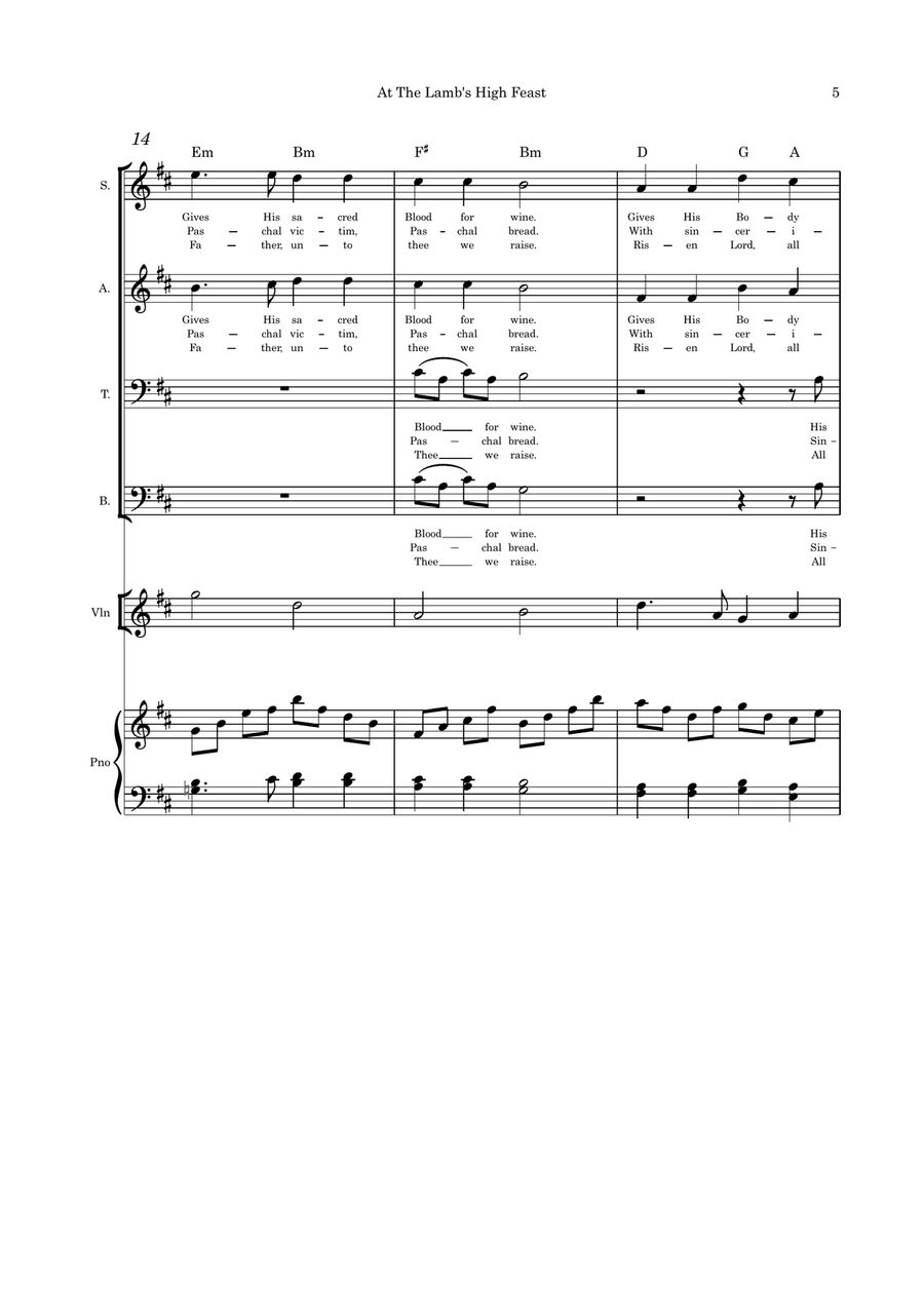 At The Lamb's High Feast SATB violin or flute or cello and piano with parts 4-Part scores gallery preview page 5