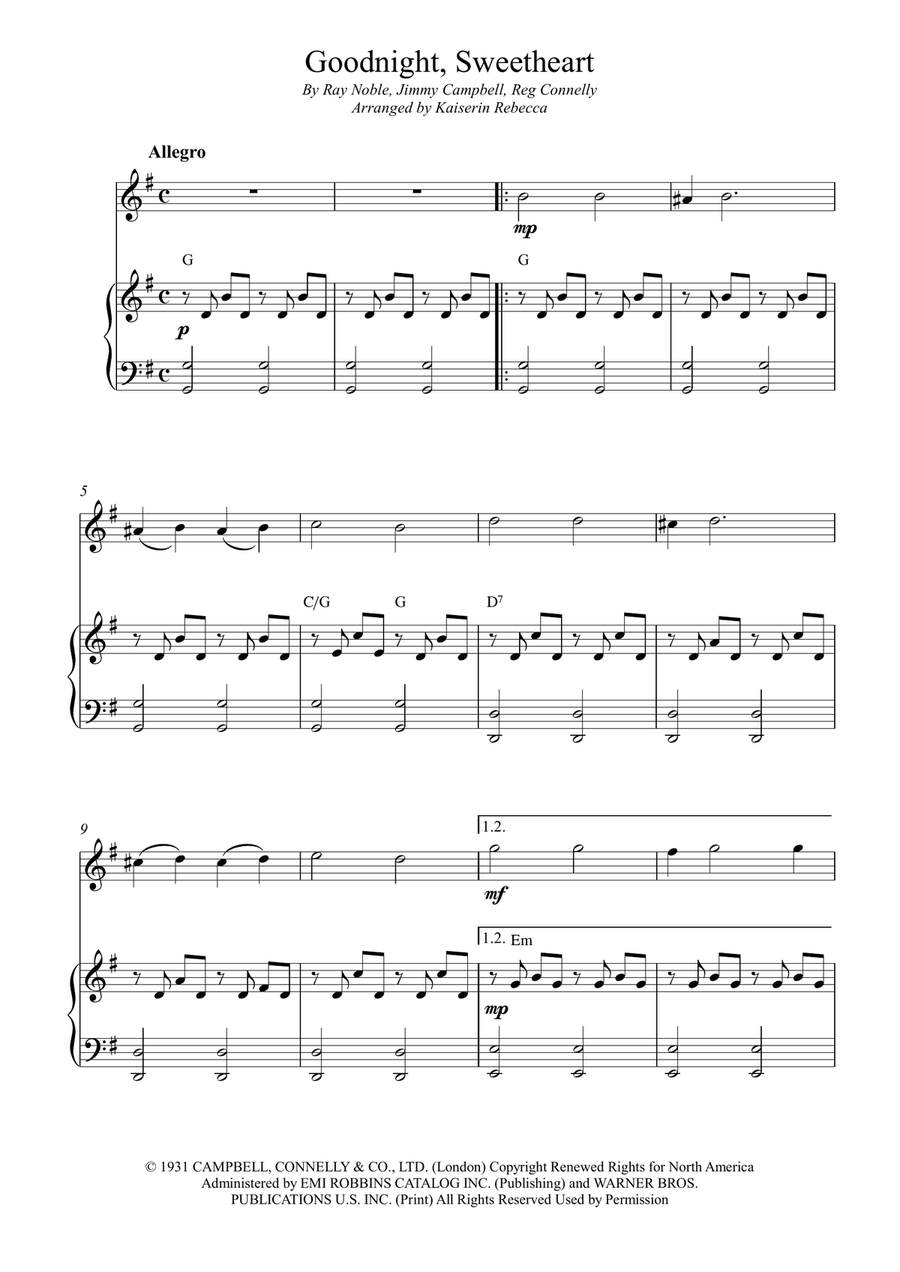 Goodnight Sweetheart Goodnight Sweetheart Flute Solo scores gallery preview page 1