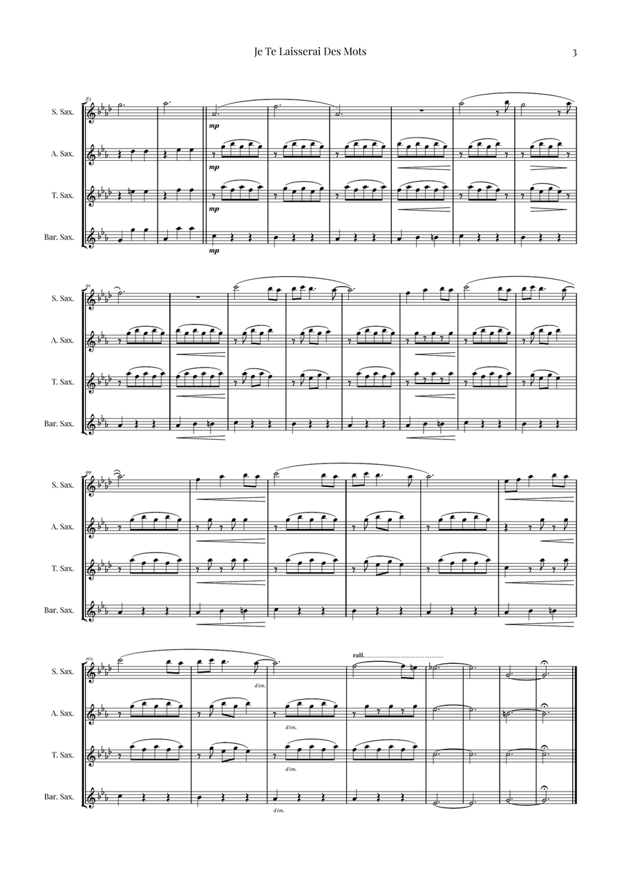 Je Te Laisserai Des Mots Saxophone Quartet scores gallery preview page 3
