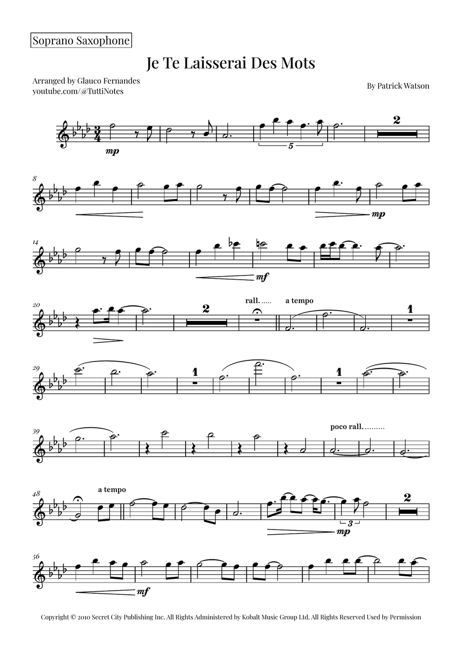 Je Te Laisserai Des Mots Saxophone Quartet scores gallery preview page 4