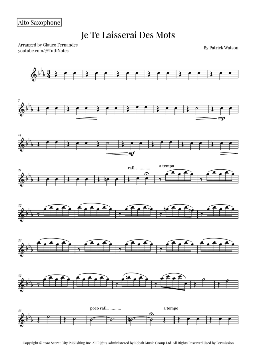 Je Te Laisserai Des Mots Saxophone Quartet scores gallery preview page 6