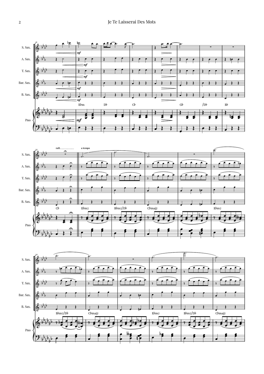 Je Te Laisserai Des Mots Saxophone Quintet scores gallery preview page 2