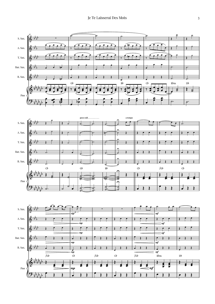 Je Te Laisserai Des Mots Saxophone Quintet scores gallery preview page 3