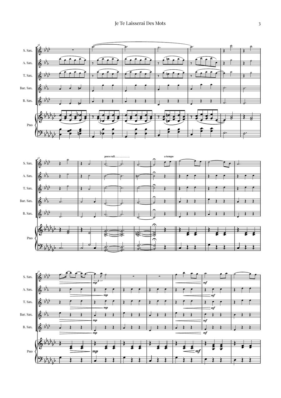 Je Te Laisserai Des Mots Saxophone Quintet scores gallery preview page 3