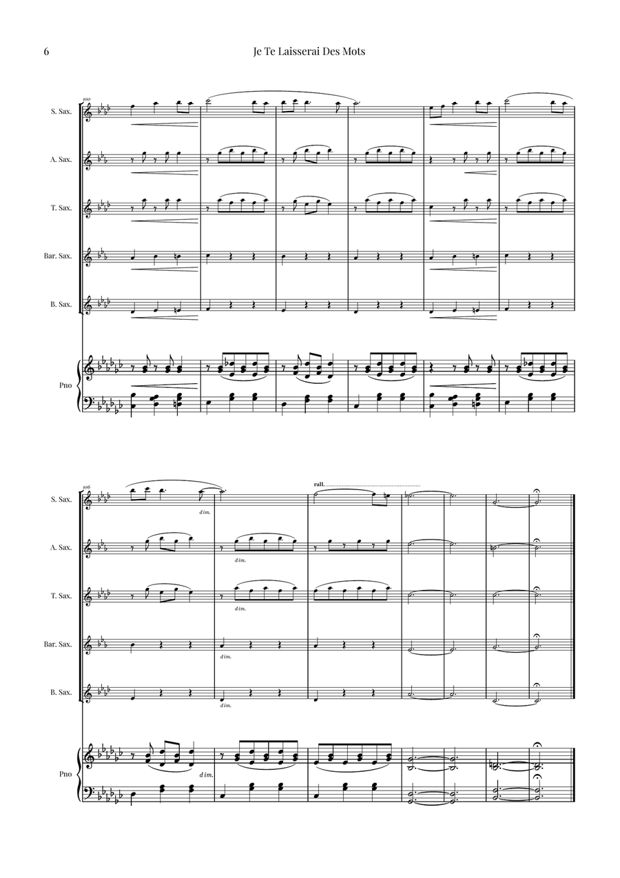 Je Te Laisserai Des Mots Saxophone Quintet scores gallery preview page 6