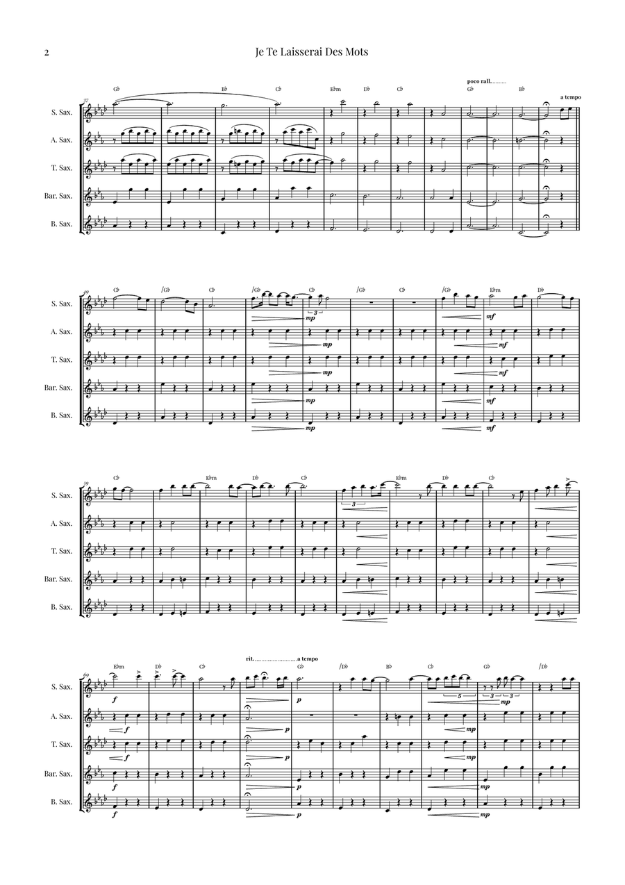 Je Te Laisserai Des Mots Saxophone Quintet scores gallery preview page 2