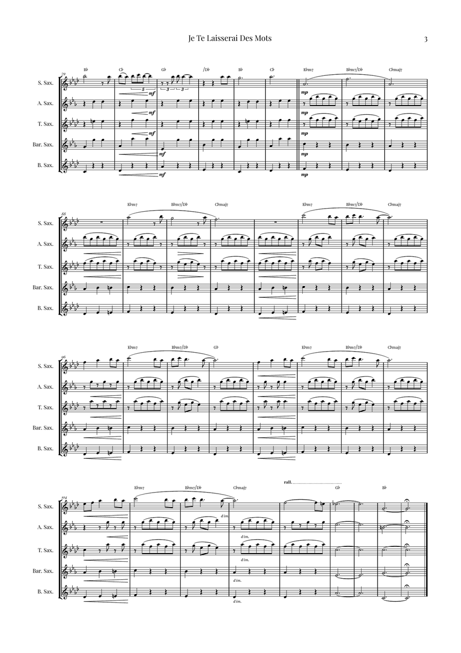 Je Te Laisserai Des Mots Saxophone Quintet scores gallery preview page 3