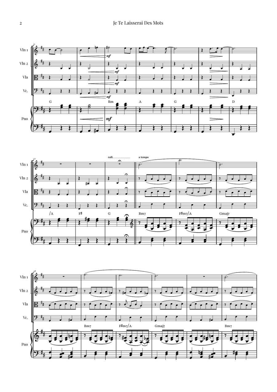 Je Te Laisserai Des Mots String Quartet scores gallery preview page 2