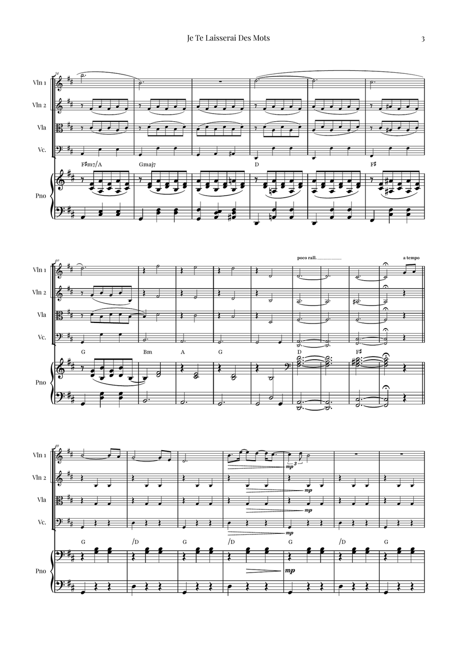Je Te Laisserai Des Mots String Quartet scores gallery preview page 3
