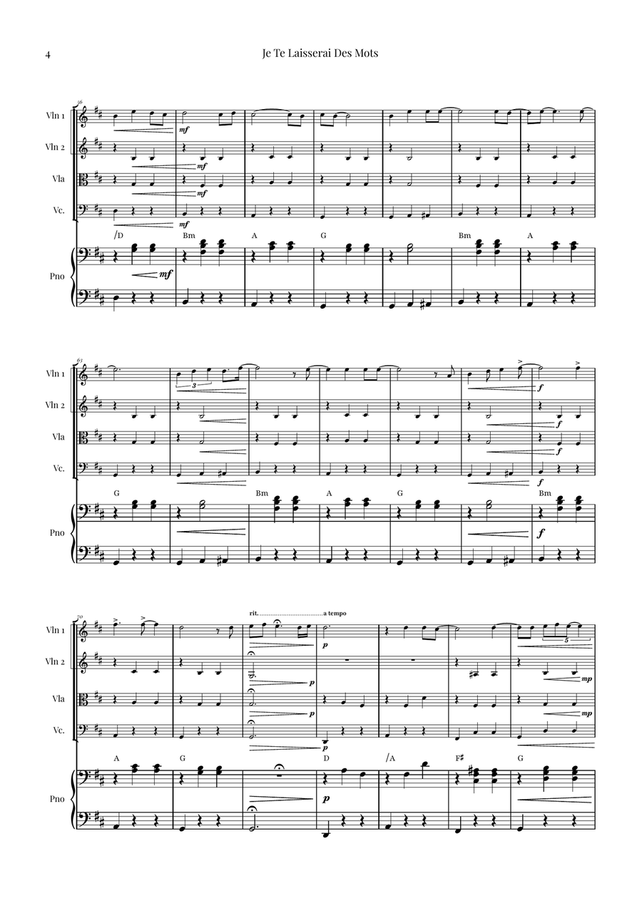 Je Te Laisserai Des Mots String Quartet scores gallery preview page 4