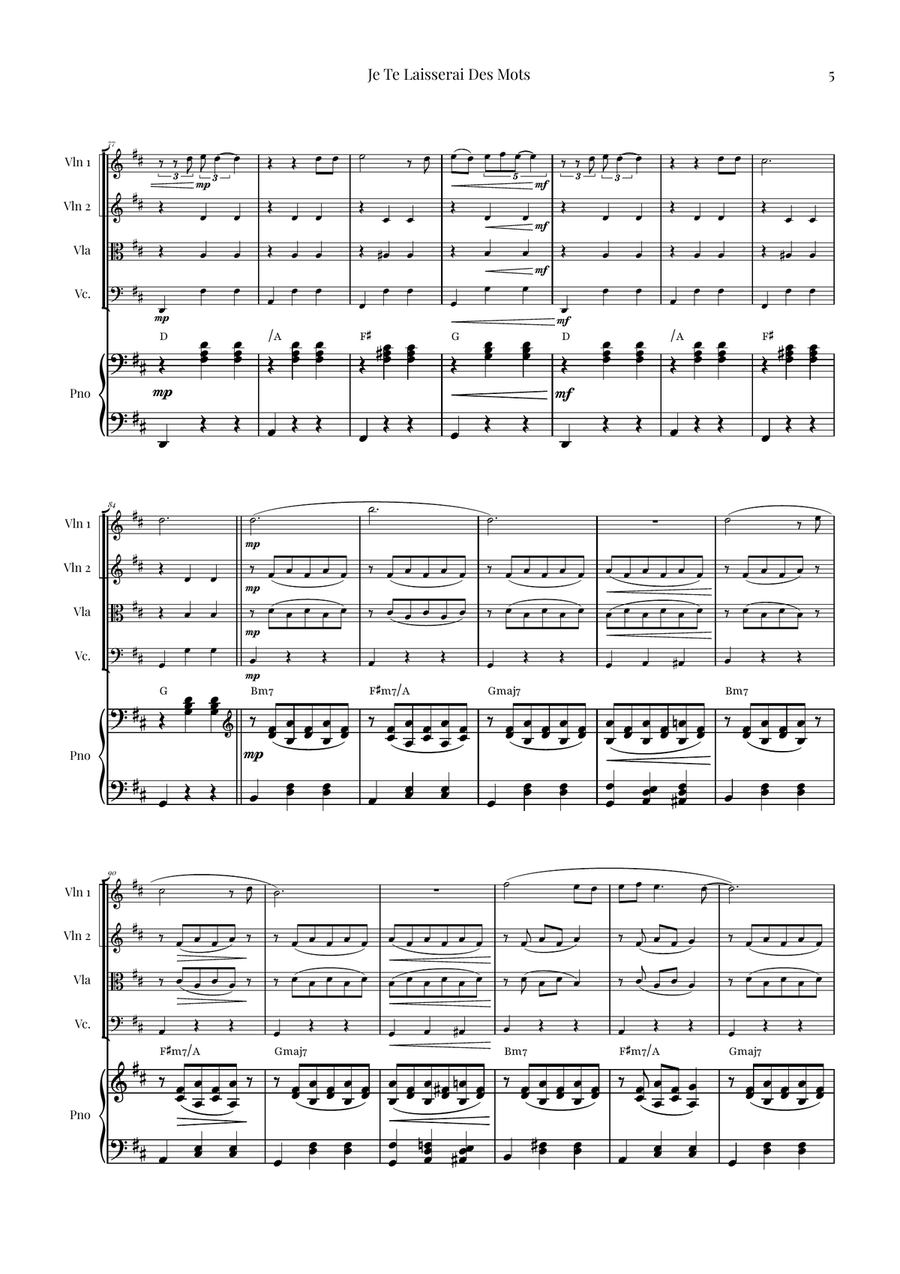 Je Te Laisserai Des Mots String Quartet scores gallery preview page 5