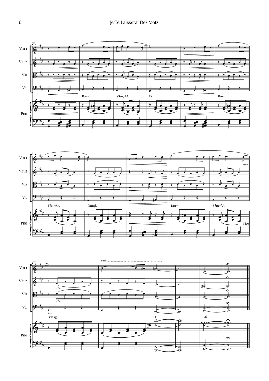 Je Te Laisserai Des Mots String Quartet scores gallery preview page 6