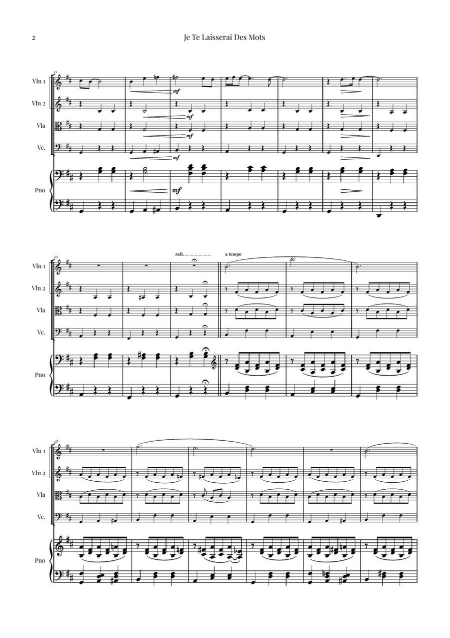 Je Te Laisserai Des Mots Piano Quintet scores gallery preview page 2