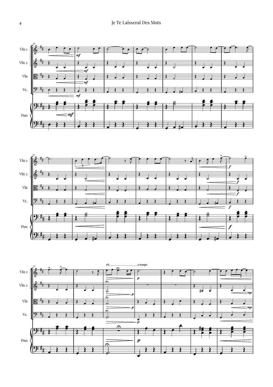 Je Te Laisserai Des Mots Piano Quintet scores gallery preview page 4