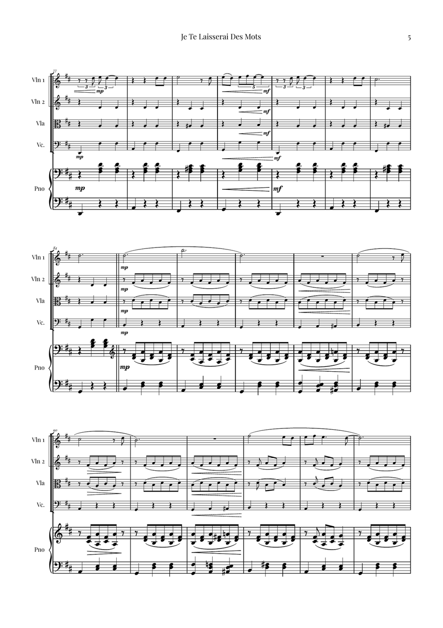 Je Te Laisserai Des Mots Piano Quintet scores gallery preview page 5