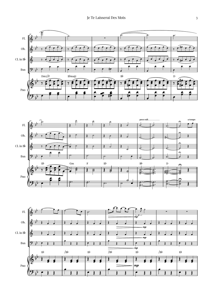 Je Te Laisserai Des Mots Woodwind Quartet scores gallery preview page 3