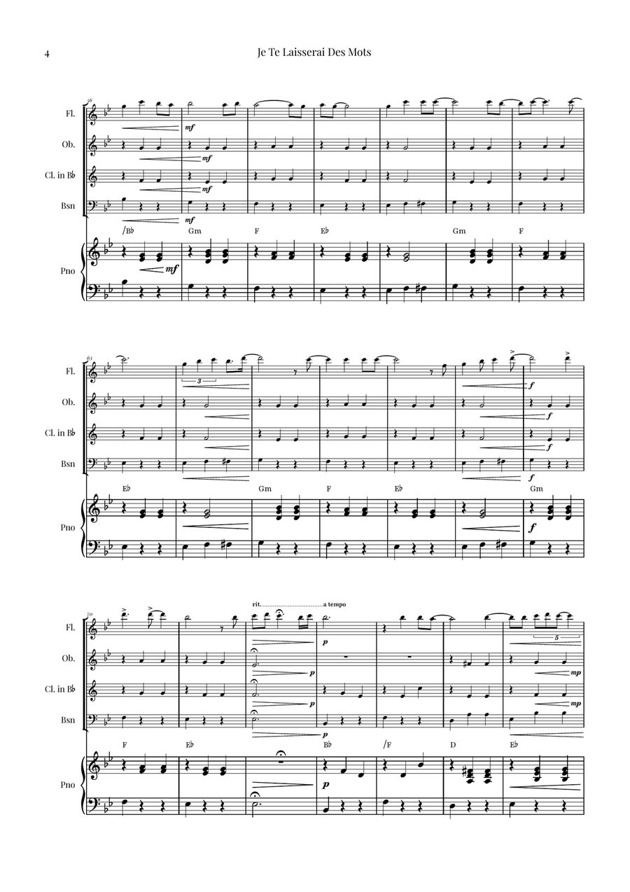 Je Te Laisserai Des Mots Woodwind Quartet scores gallery preview page 4