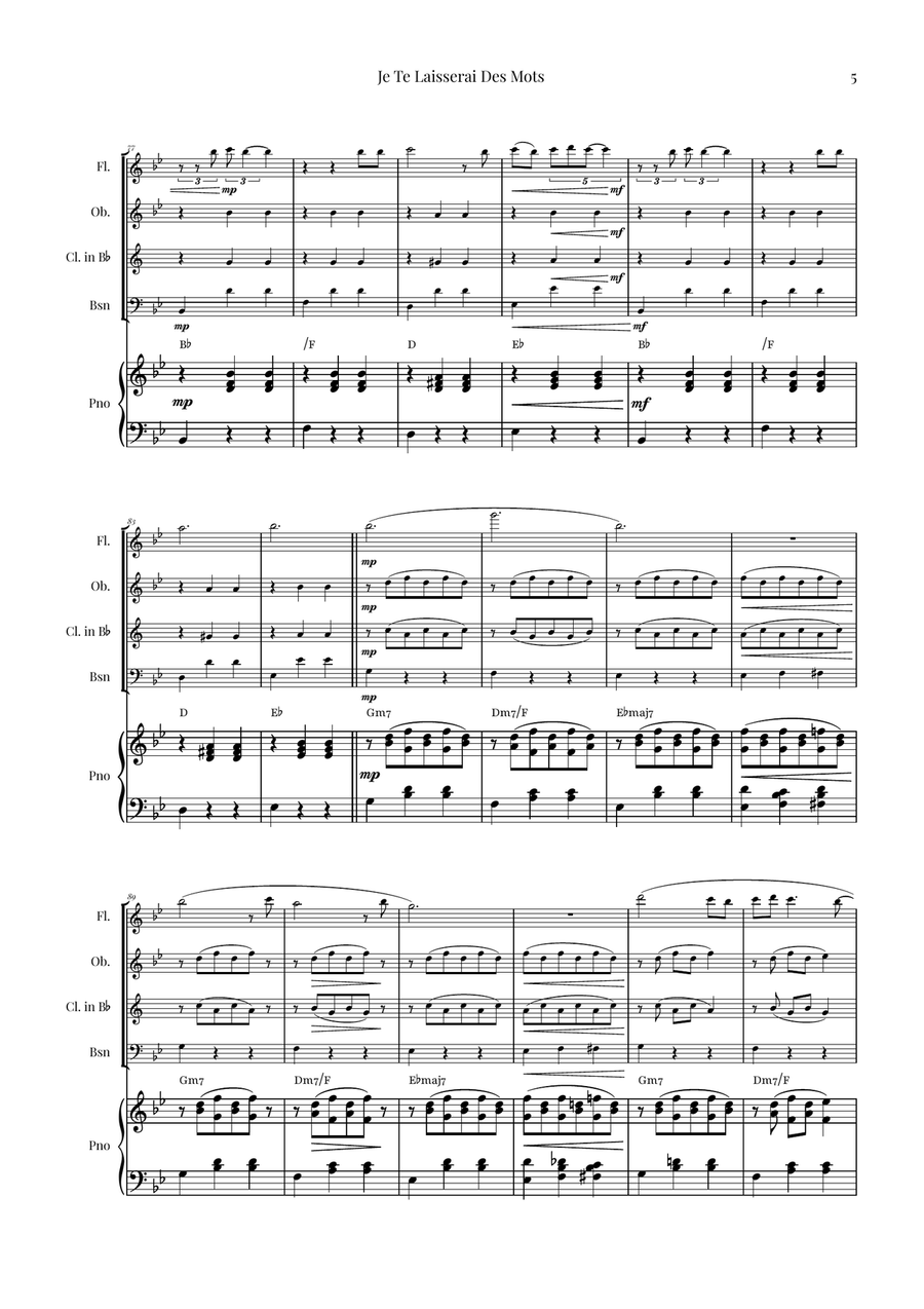 Je Te Laisserai Des Mots Woodwind Quartet scores gallery preview page 5