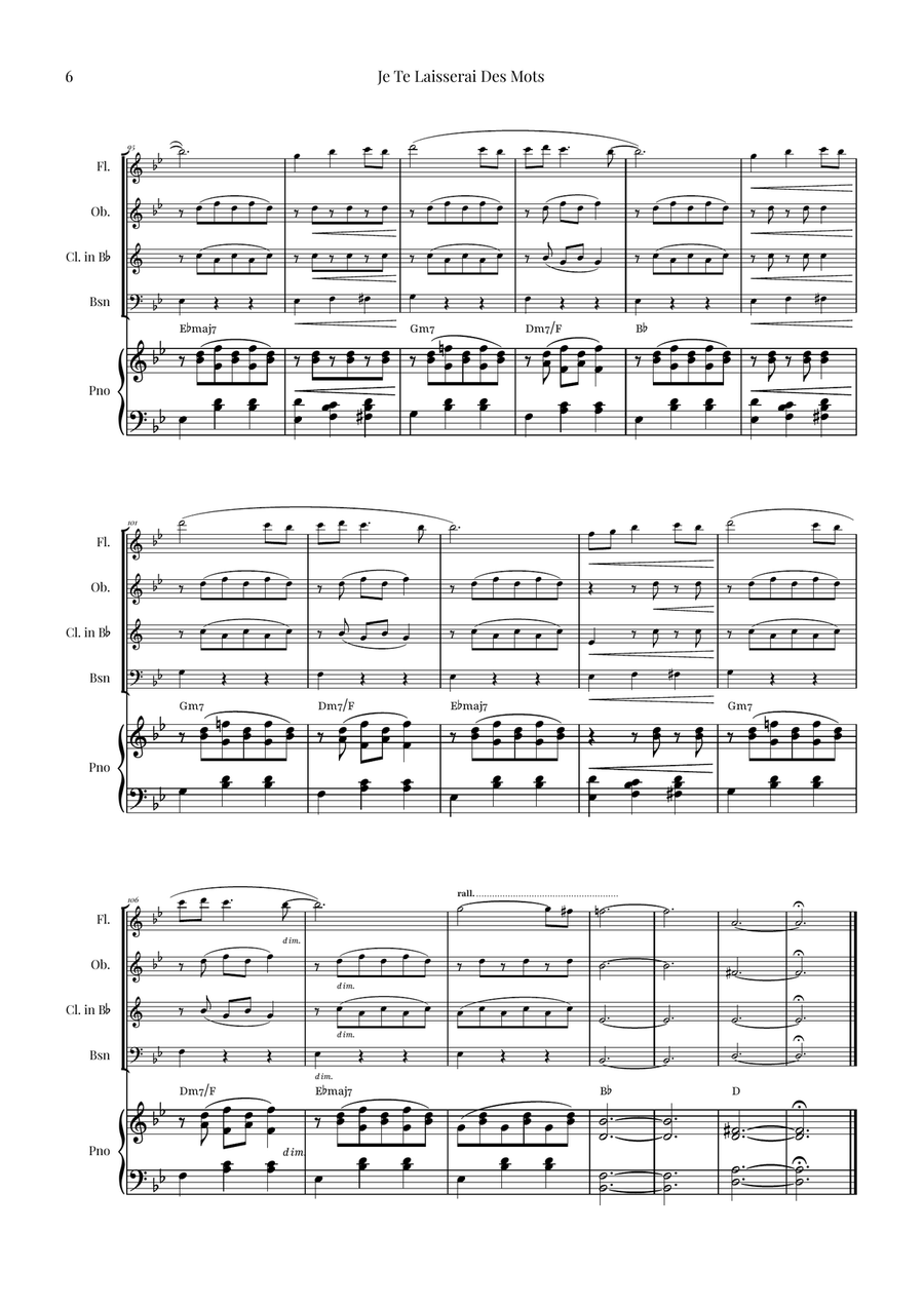 Je Te Laisserai Des Mots Woodwind Quartet scores gallery preview page 6