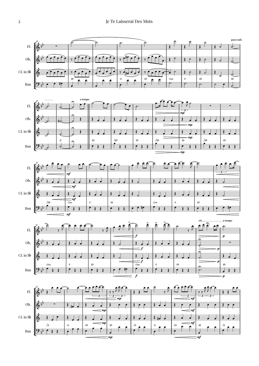Je Te Laisserai Des Mots Woodwind Quartet scores gallery preview page 2