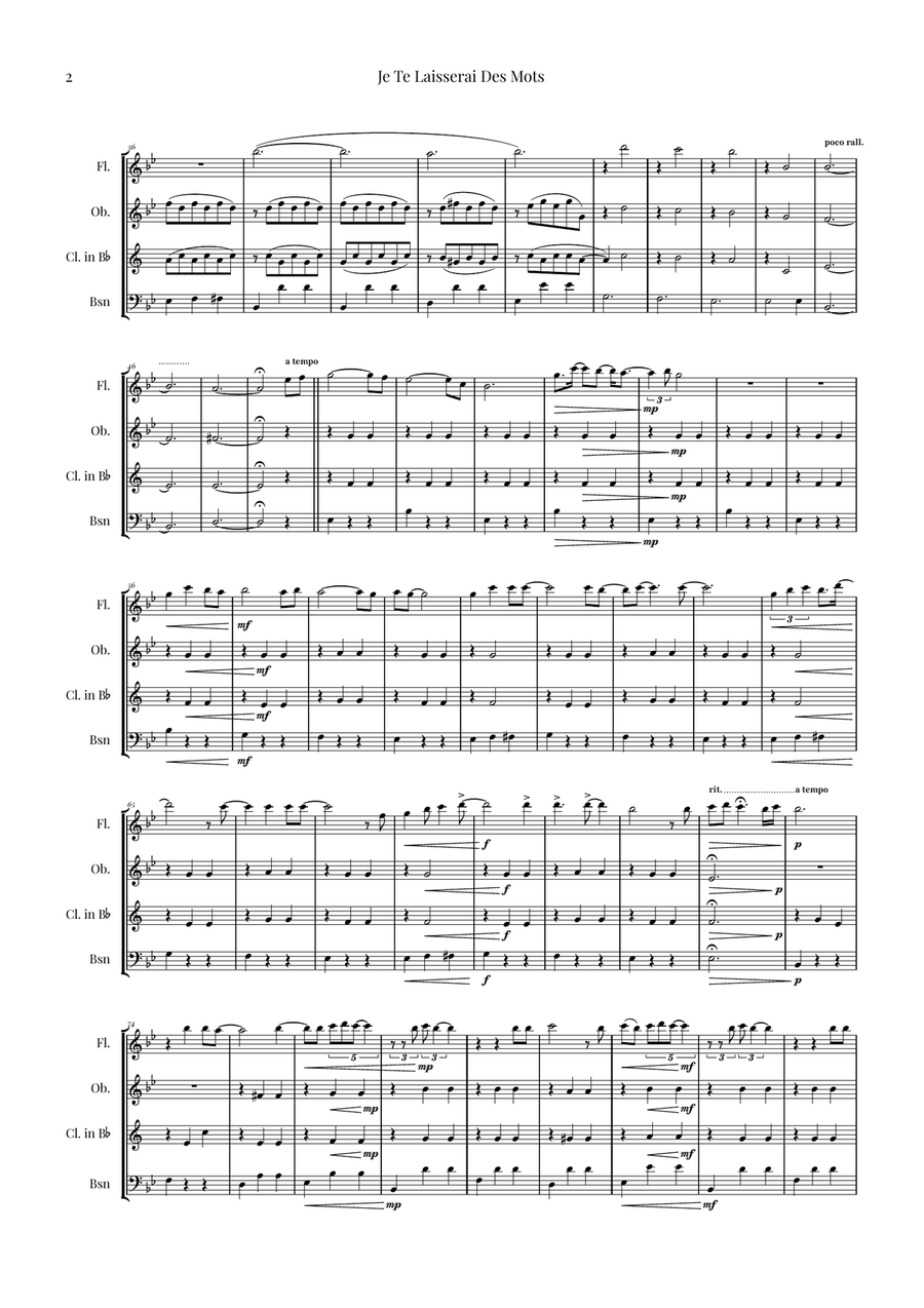 Je Te Laisserai Des Mots Woodwind Quartet scores gallery preview page 2