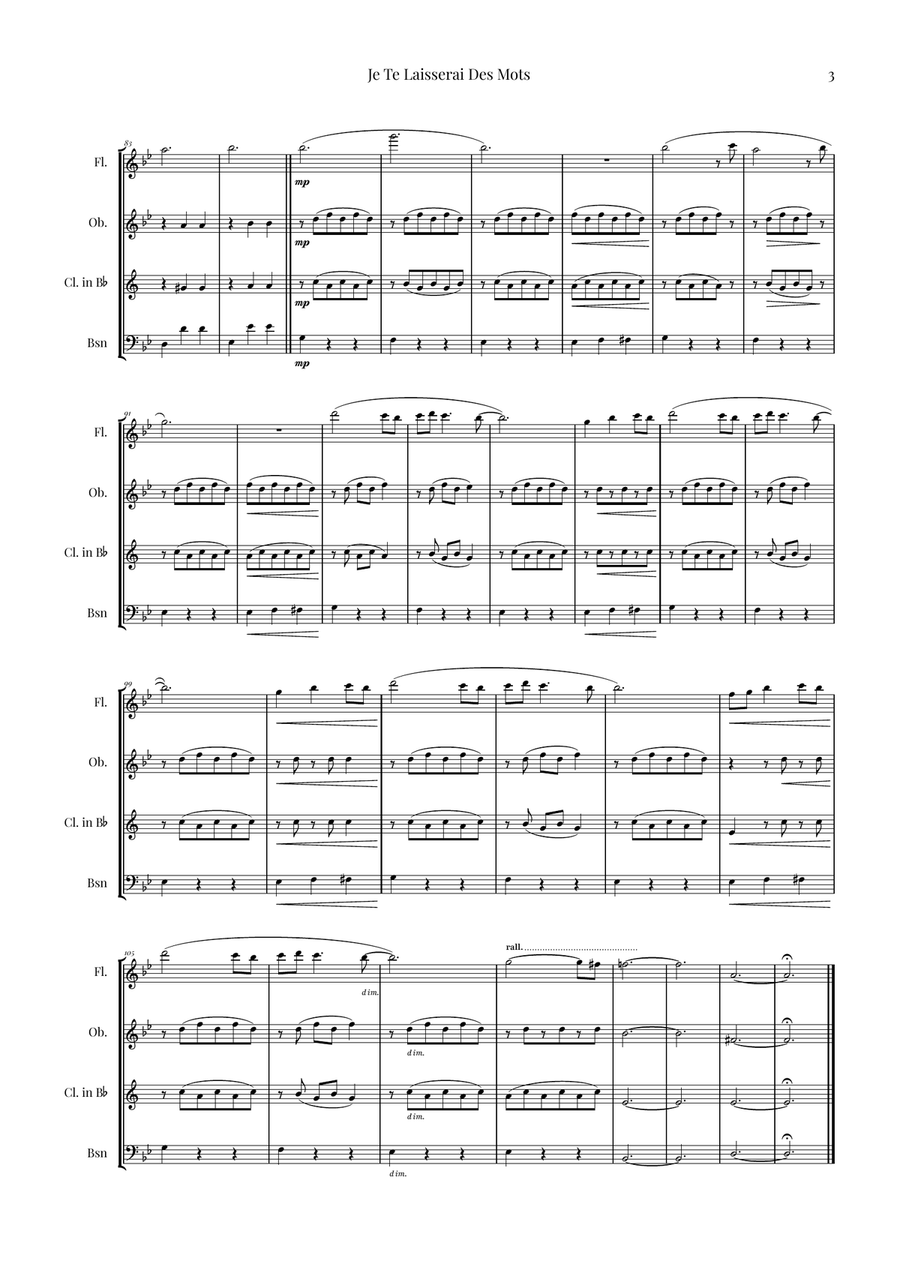 Je Te Laisserai Des Mots Woodwind Quartet scores gallery preview page 3