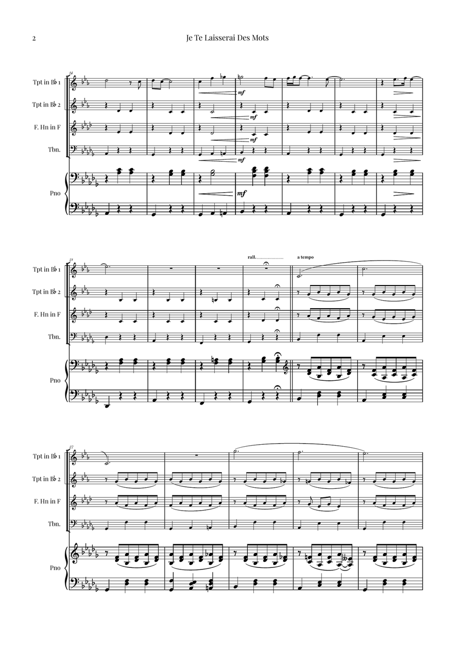 Je Te Laisserai Des Mots Brass Quartet scores gallery preview page 2