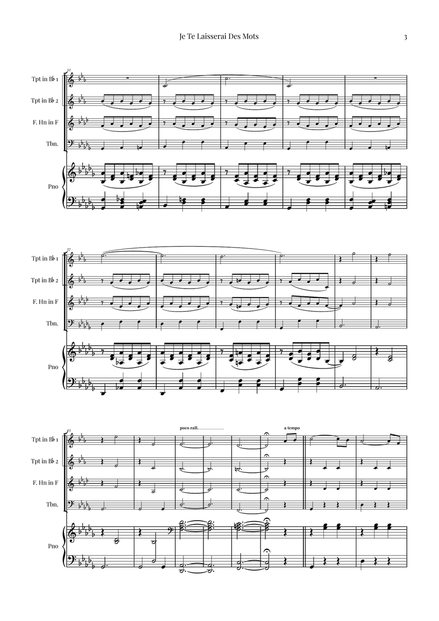 Je Te Laisserai Des Mots Brass Quartet scores gallery preview page 3