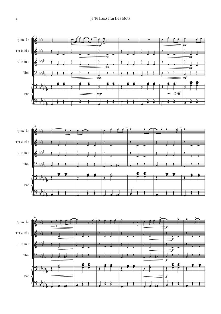 Je Te Laisserai Des Mots Brass Quartet scores gallery preview page 4
