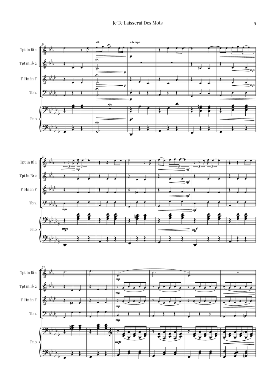 Je Te Laisserai Des Mots Brass Quartet scores gallery preview page 5