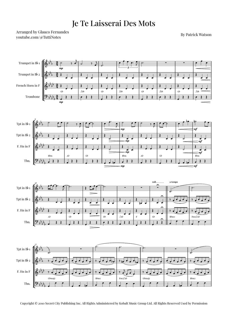 Je Te Laisserai Des Mots Brass Quartet scores gallery preview page 1