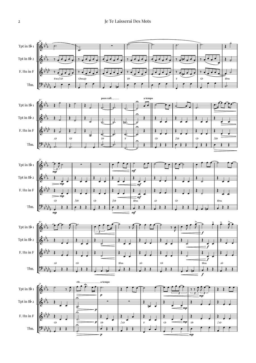 Je Te Laisserai Des Mots Brass Quartet scores gallery preview page 2