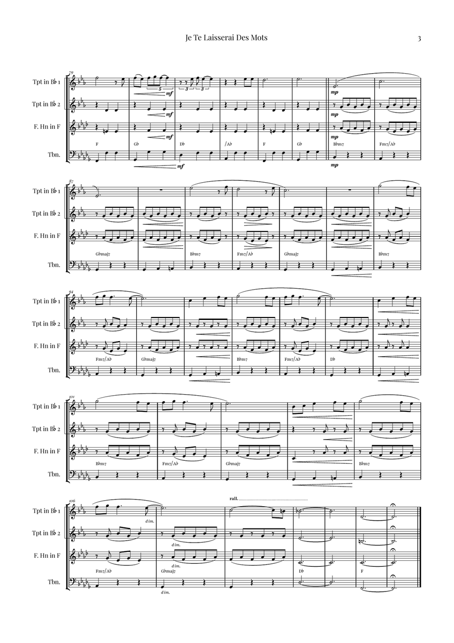 Je Te Laisserai Des Mots Brass Quartet scores gallery preview page 3