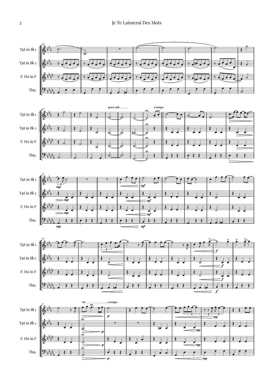 Je Te Laisserai Des Mots Brass Quartet scores gallery preview page 2