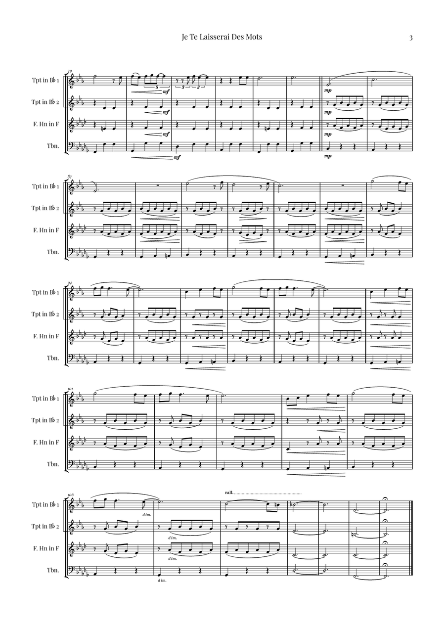 Je Te Laisserai Des Mots Brass Quartet scores gallery preview page 3