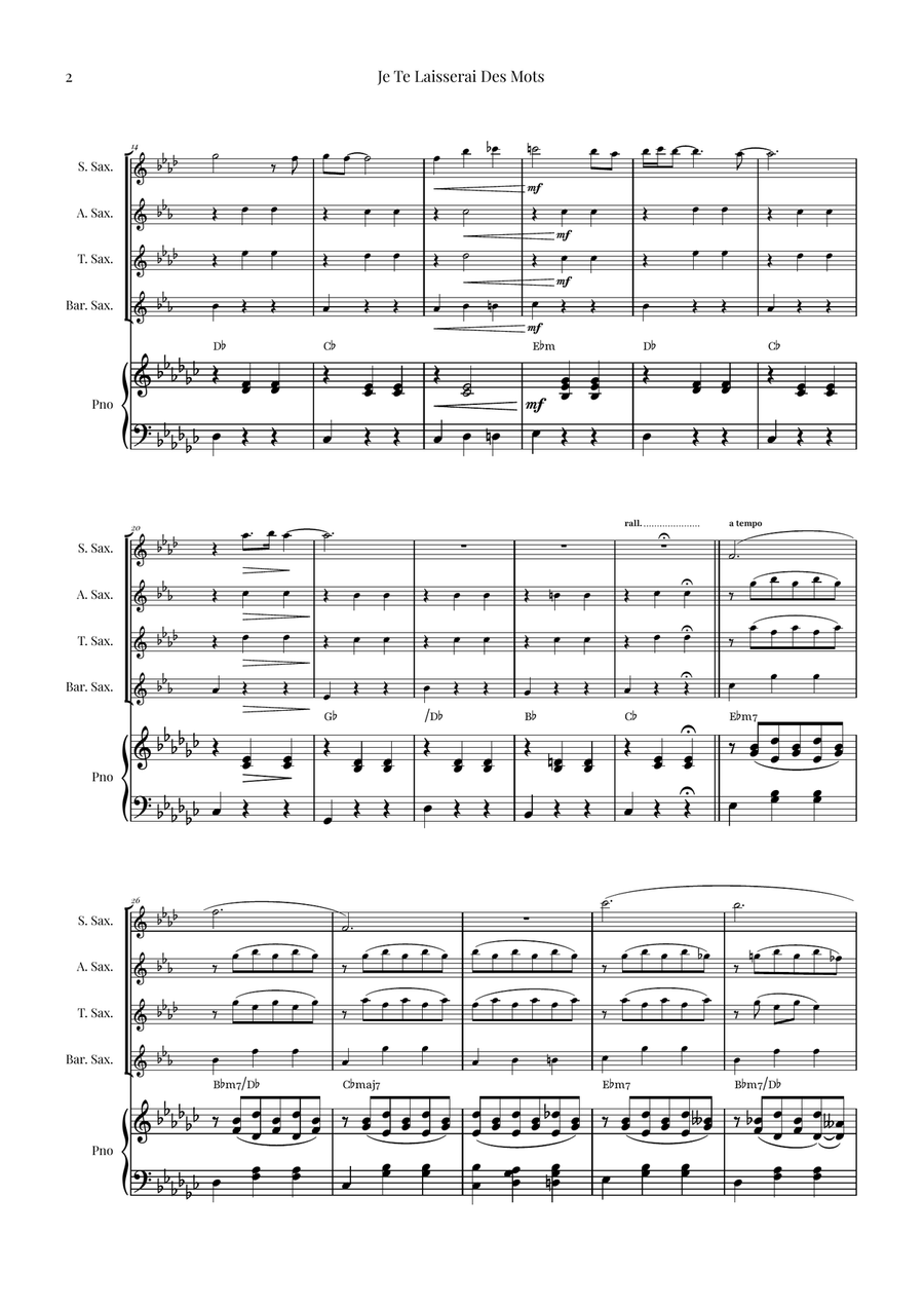 Je Te Laisserai Des Mots Saxophone Quartet scores gallery preview page 2
