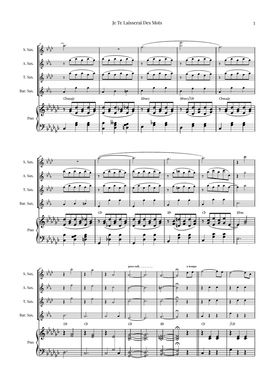 Je Te Laisserai Des Mots Saxophone Quartet scores gallery preview page 3