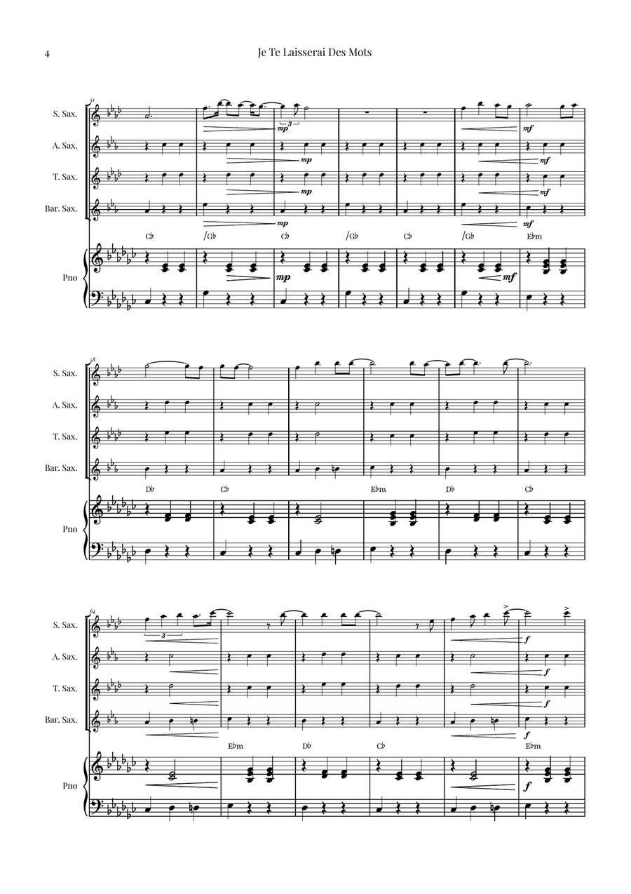 Je Te Laisserai Des Mots Saxophone Quartet scores gallery preview page 4