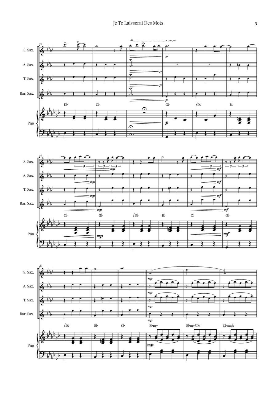 Je Te Laisserai Des Mots Saxophone Quartet scores gallery preview page 5