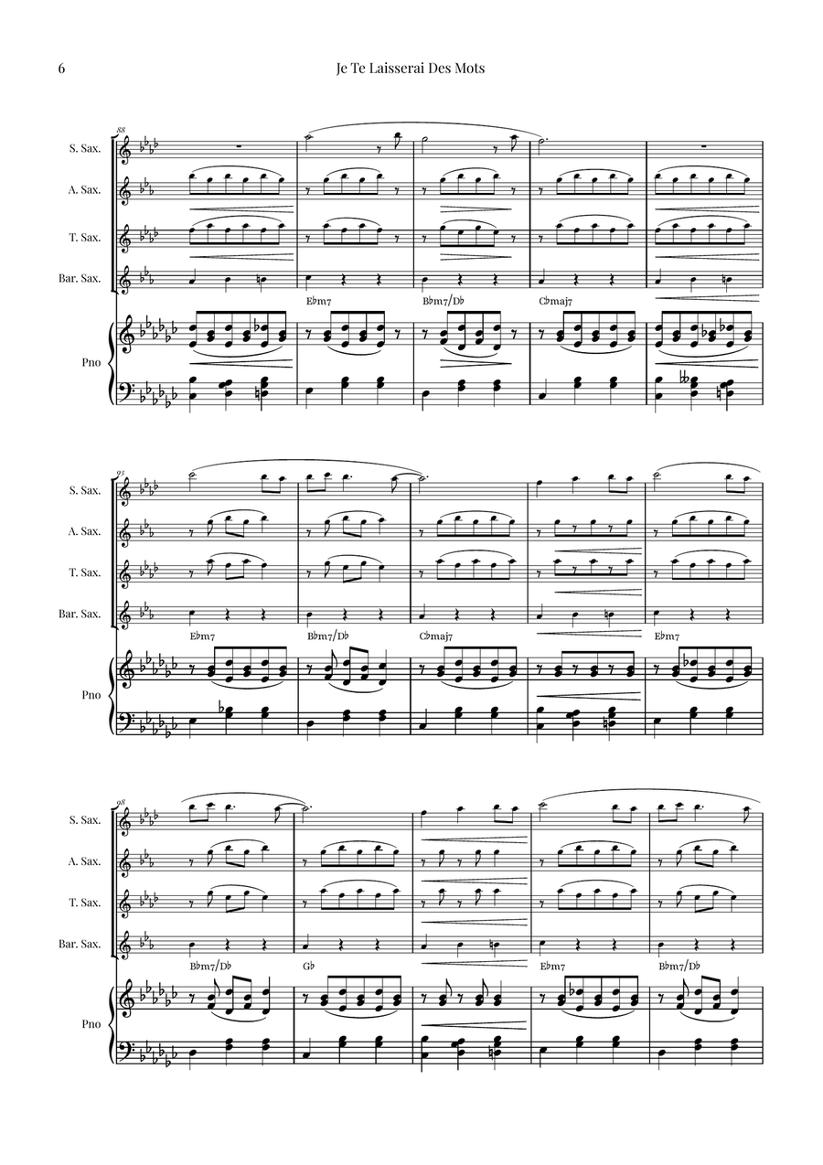 Je Te Laisserai Des Mots Saxophone Quartet scores gallery preview page 6