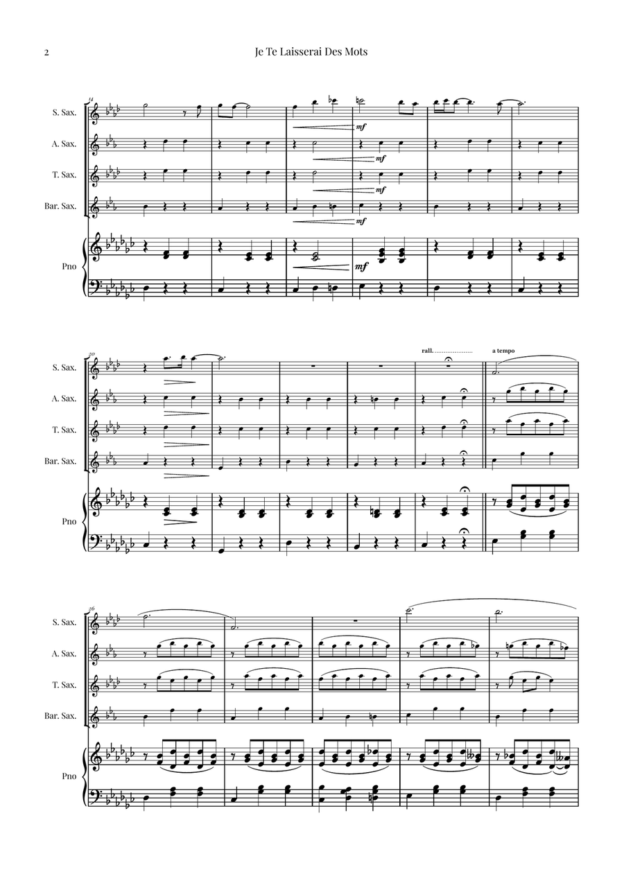 Je Te Laisserai Des Mots Saxophone Quartet scores gallery preview page 2