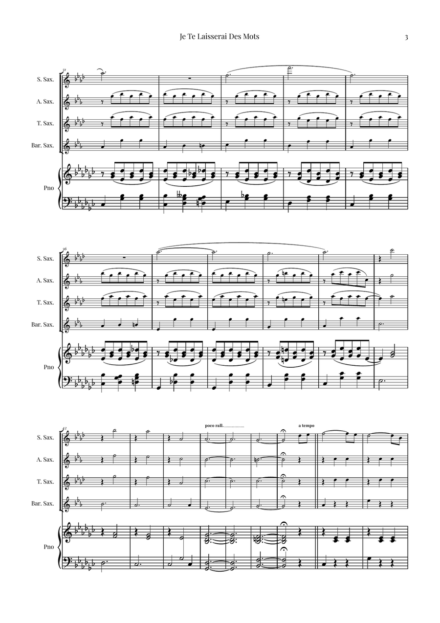 Je Te Laisserai Des Mots Saxophone Quartet scores gallery preview page 3