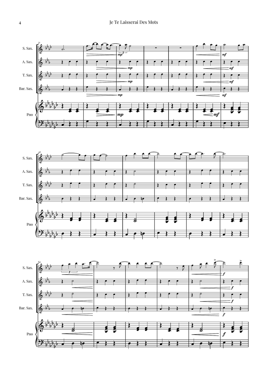 Je Te Laisserai Des Mots Saxophone Quartet scores gallery preview page 4