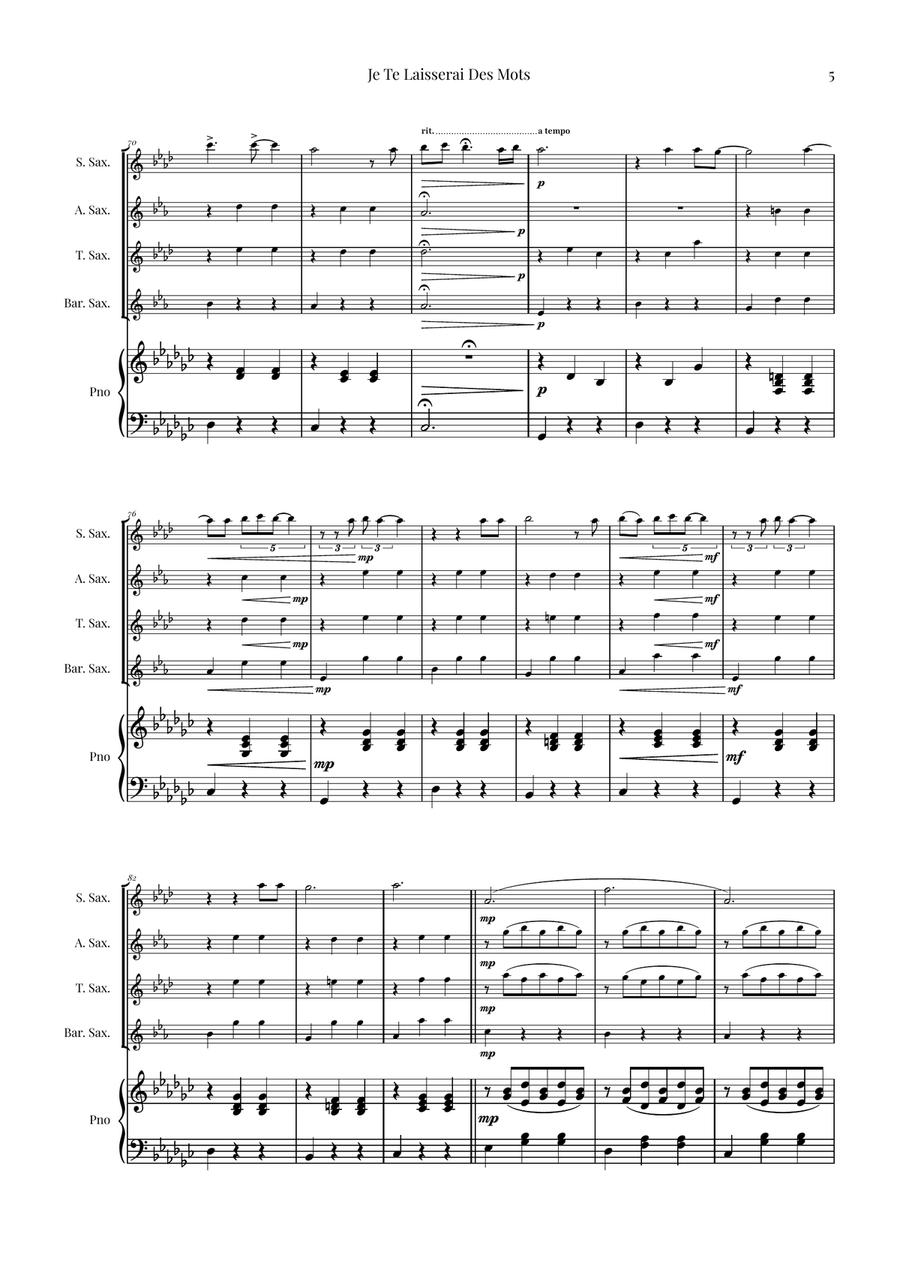 Je Te Laisserai Des Mots Saxophone Quartet scores gallery preview page 5