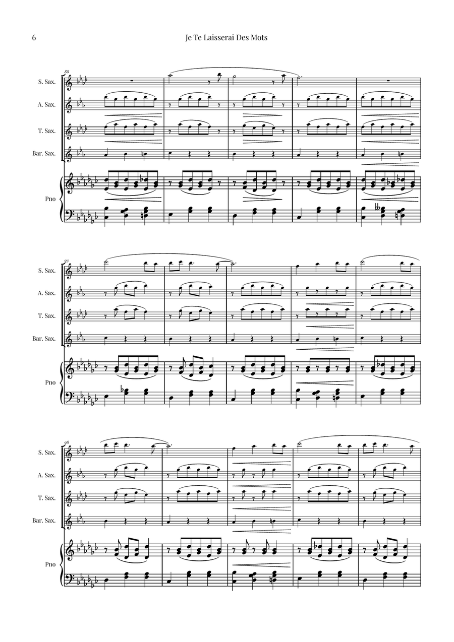 Je Te Laisserai Des Mots Saxophone Quartet scores gallery preview page 6