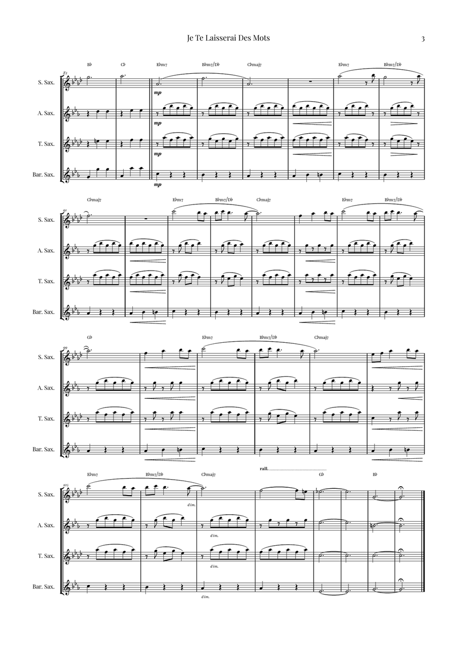 Je Te Laisserai Des Mots Saxophone Quartet scores gallery preview page 3