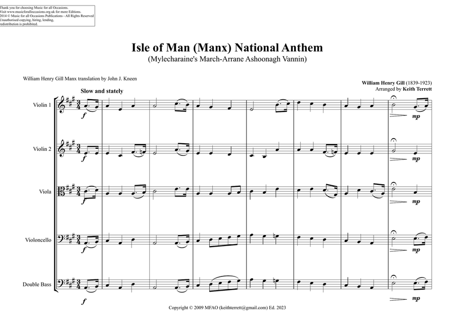 Isle of Man Anthem (Manx) for String Orchestra String Orchestra scores gallery preview page 2